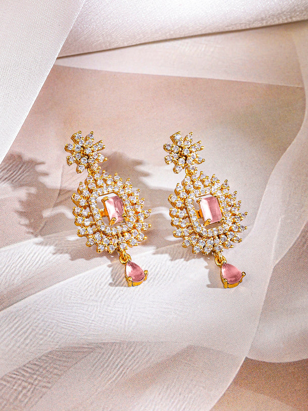 Pink American Diamond Zirconia Gold Necklace Set