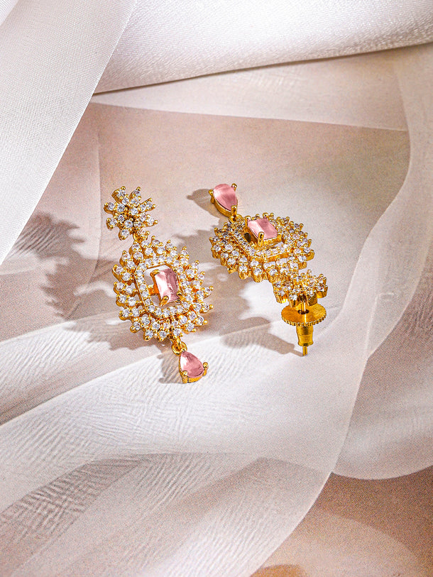 Pink American Diamond Zirconia Gold Necklace Set
