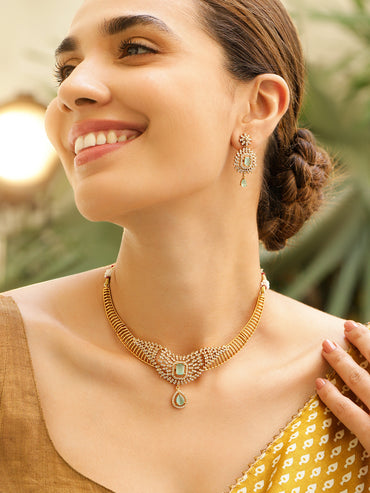 American Diamond Zirconia Green Necklace Set