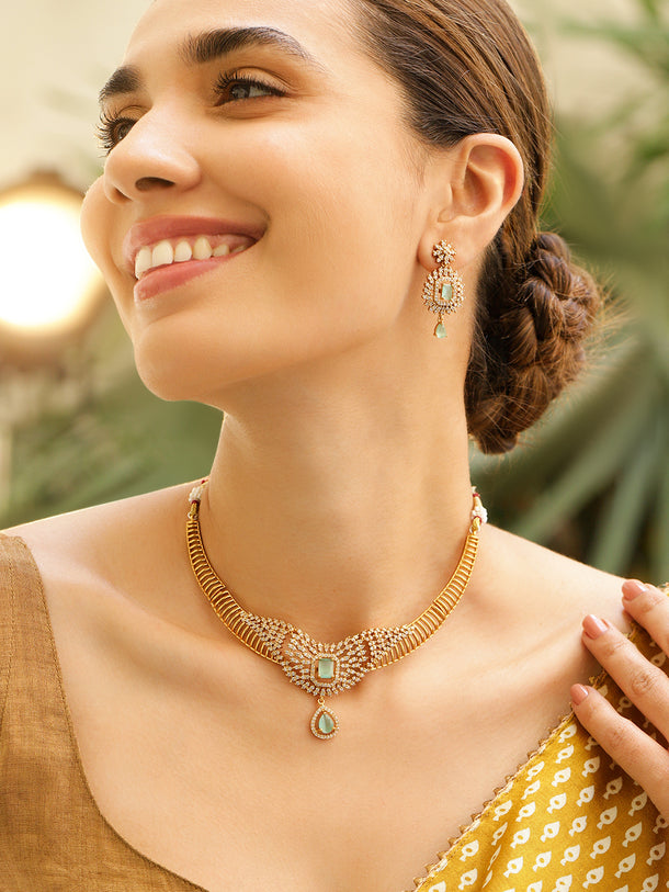 American Diamond Zirconia Green Necklace Set