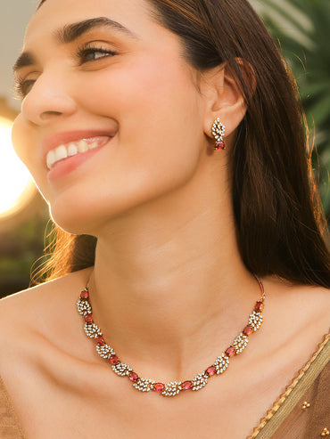 Ruby Blossom Floral Zirconia Necklace Set