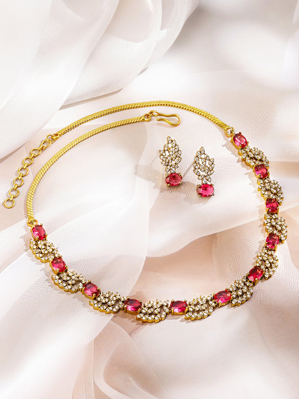 Ruby Blossom Floral Zirconia Necklace Set