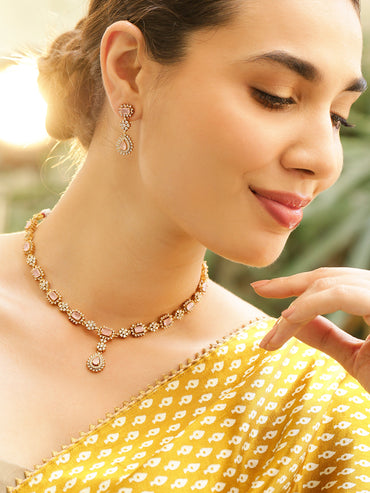 Radiant Pastel Zirconia Gold Necklace Set