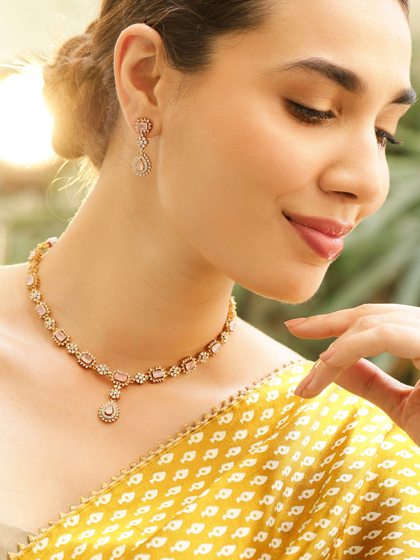 Radiant Pastel Zirconia Gold Necklace Set