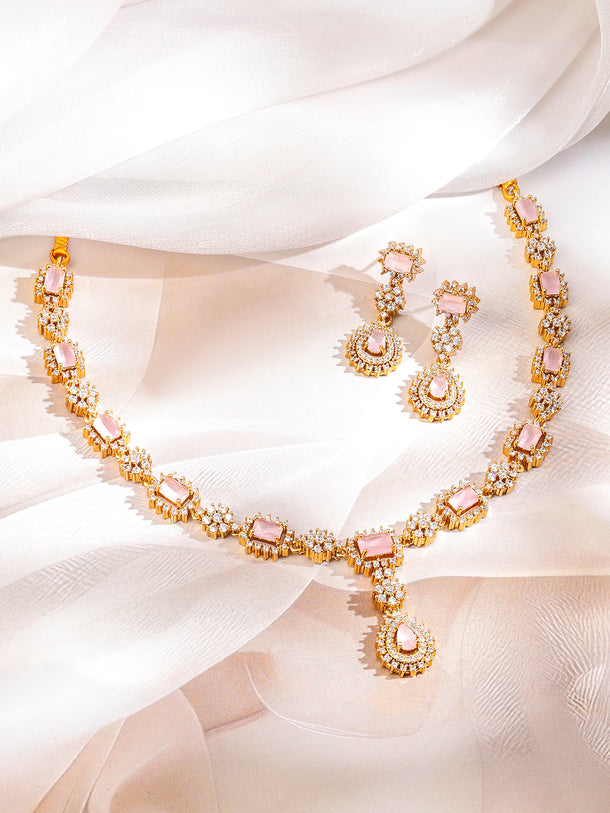 Radiant Pastel Zirconia Gold Necklace Set