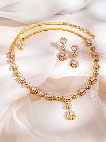 Radiant Pastel Zirconia Gold Necklace Set