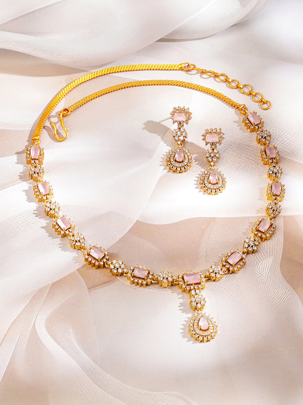 Radiant Pastel Zirconia Gold Necklace Set