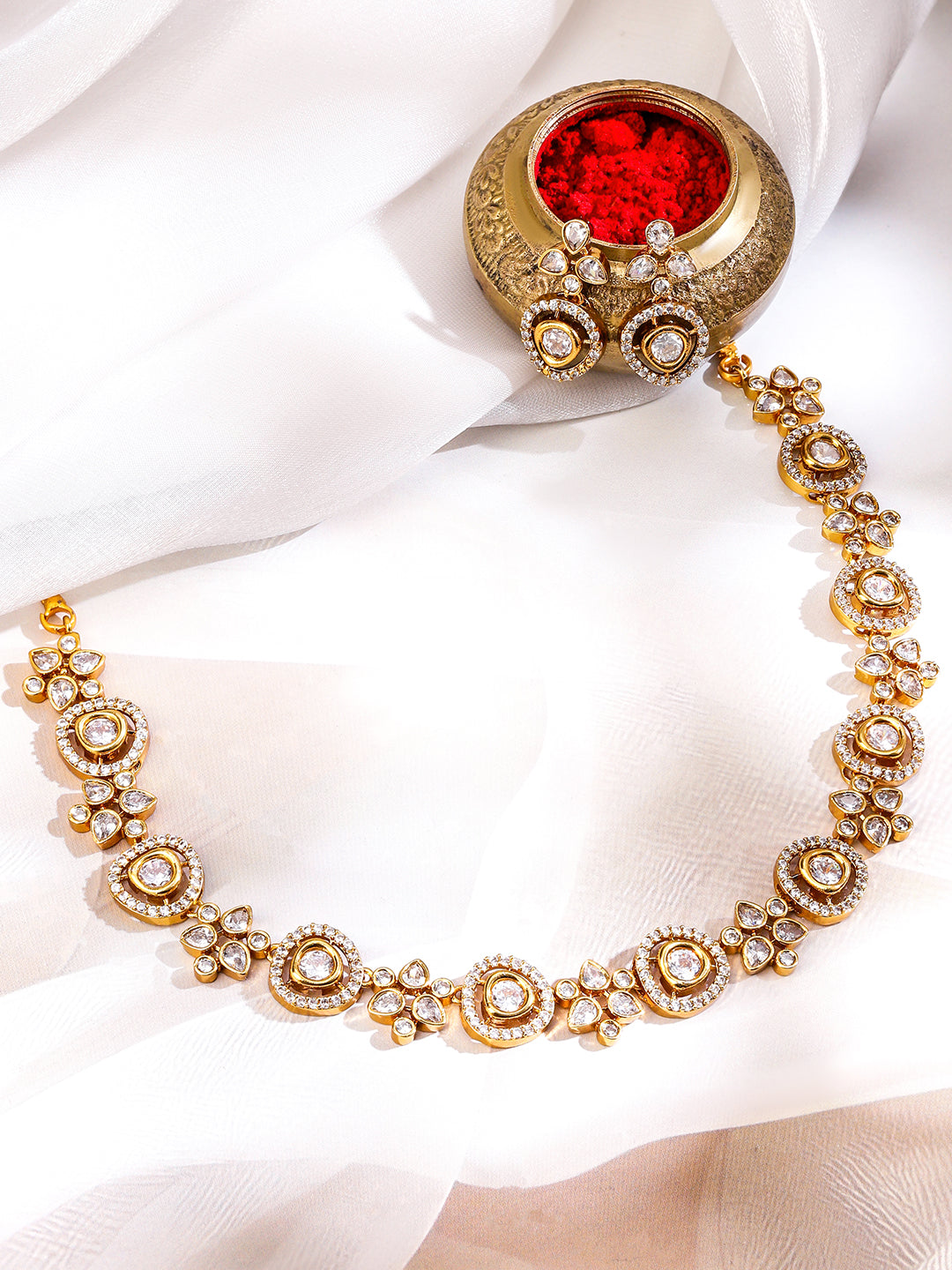 American Diamond Zirconia Floral Necklace Set