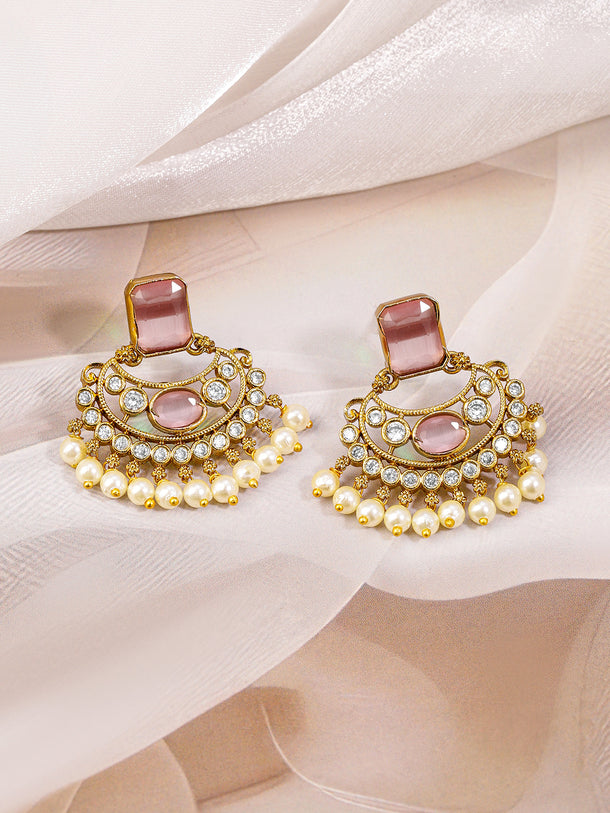 Pink Studded Pearl Drop Necklace Set
