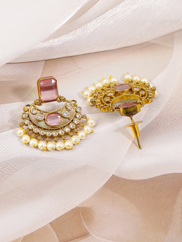 Pink Studded Pearl Drop Necklace Set