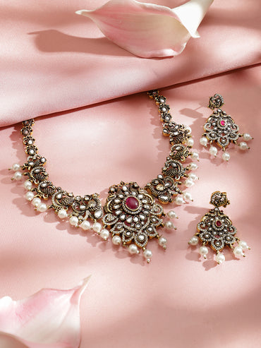 Pearl Drop American Diamond Zirconia Necklace Set