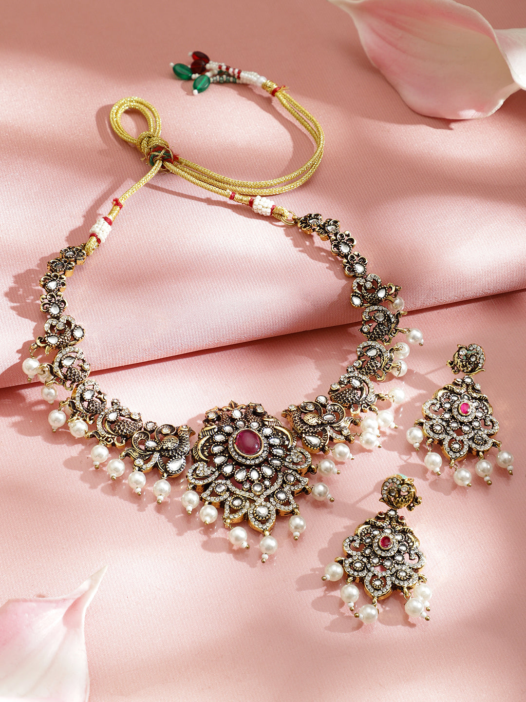 Pearl Drop American Diamond Zirconia Necklace Set