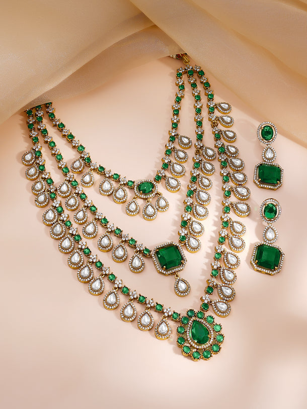 Dainty Green & White Necklace Set