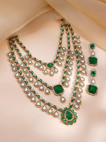 Dainty Green & White Necklace Set