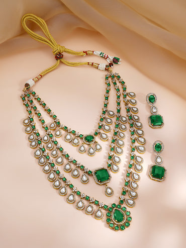 Dainty Green & White Necklace Set