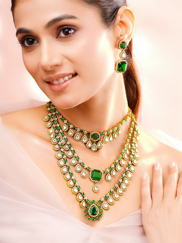 Dainty Green & White Necklace Set