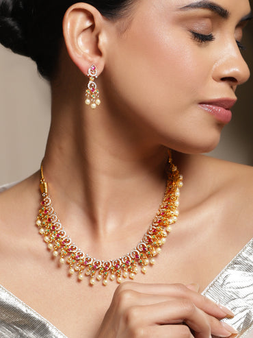 Multicolor American Diamond Zirconia Pearl Necklace Set