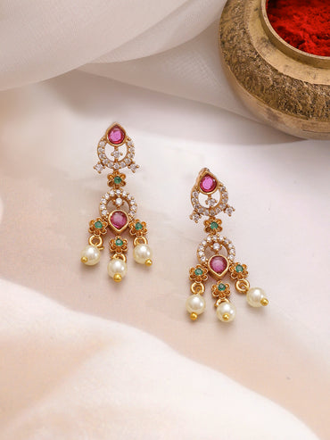 Multicolor American Diamond Zirconia Pearl Necklace Set