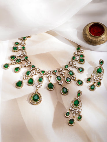 American Diamond Zirconia Emerald Necklace Set