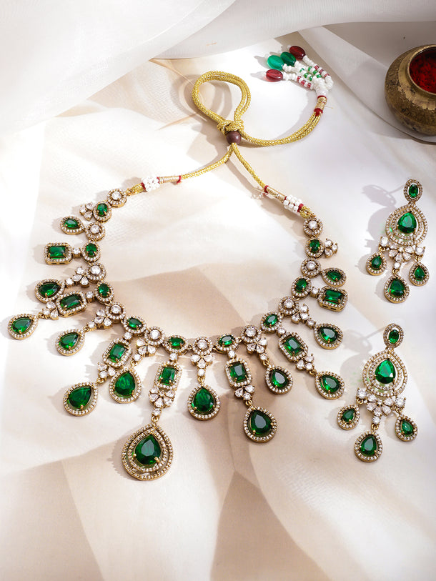 American Diamond Zirconia Emerald Necklace Set