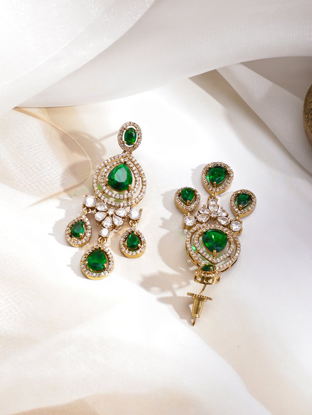 American Diamond Zirconia Emerald Necklace Set