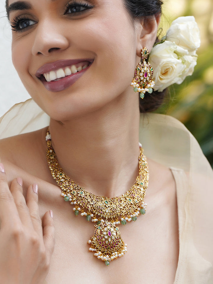 Heritage Glow Pink-Green Necklace Set