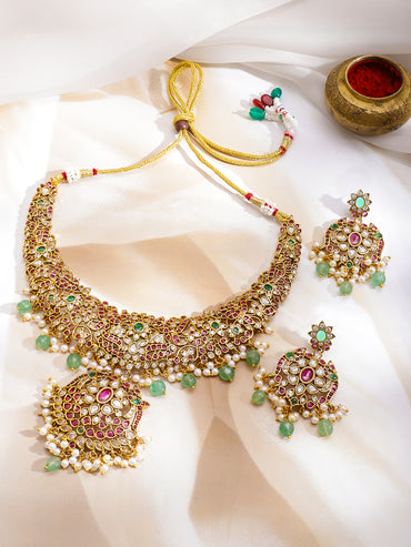 Multicolor Studded Pearl Drop Necklace Set
