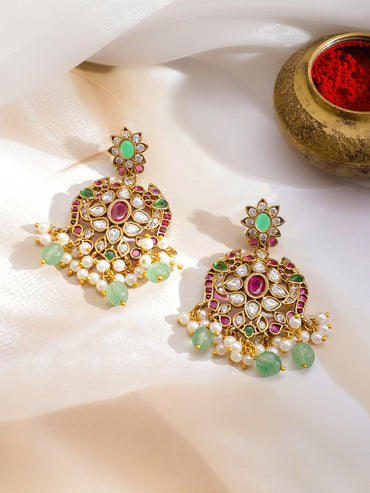 Multicolor Studded Pearl Drop Necklace Set