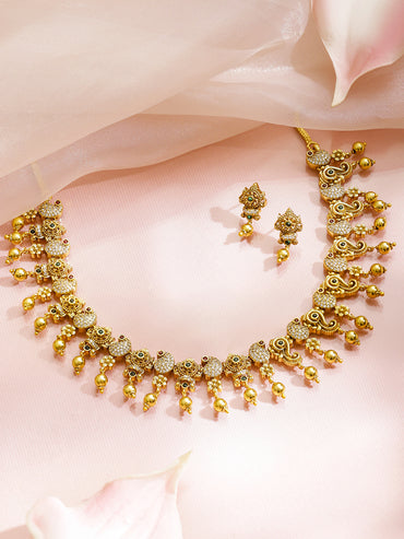 American Diamond Zirconia Gold Drops Necklace Set