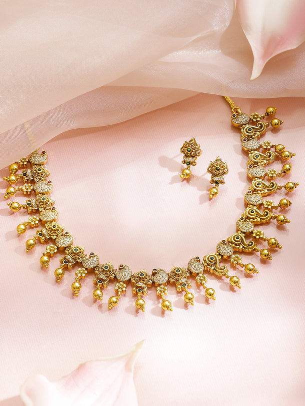 American Diamond Zirconia Gold Drops Necklace Set