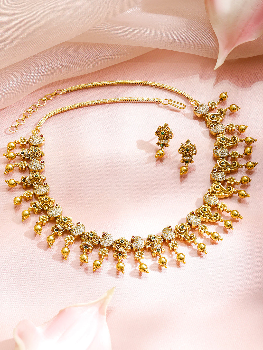 American Diamond Zirconia Gold Drops Necklace Set