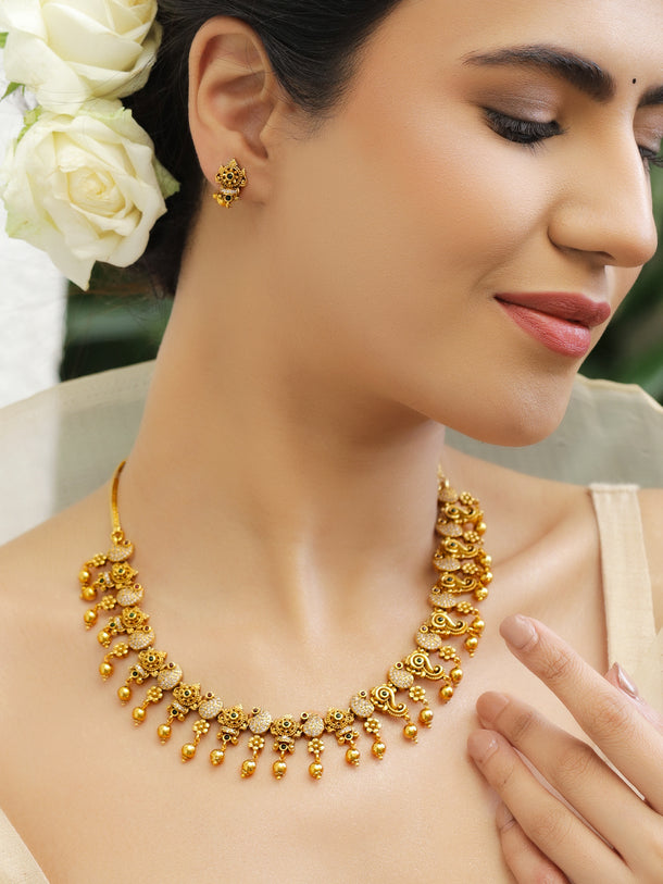 American Diamond Zirconia Gold Drops Necklace Set