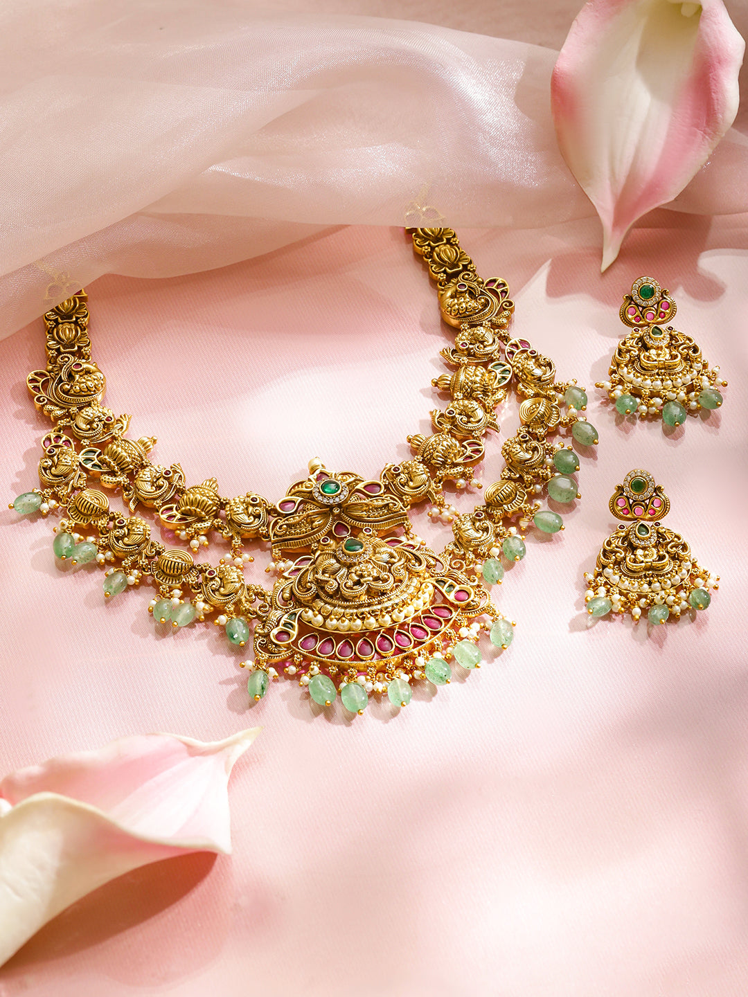 Royal Fest Green Pink Necklace Set