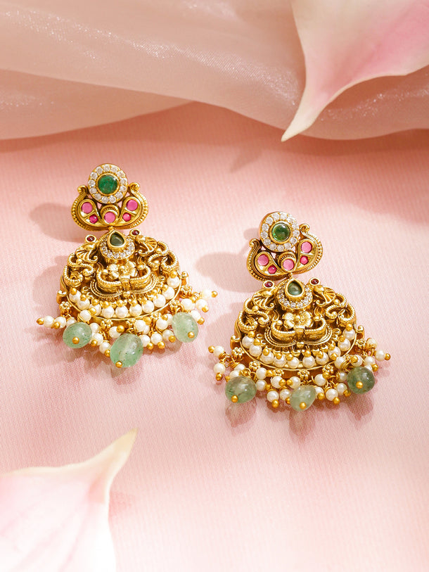 Pink Studded Green Bedded Layered Necklace Set