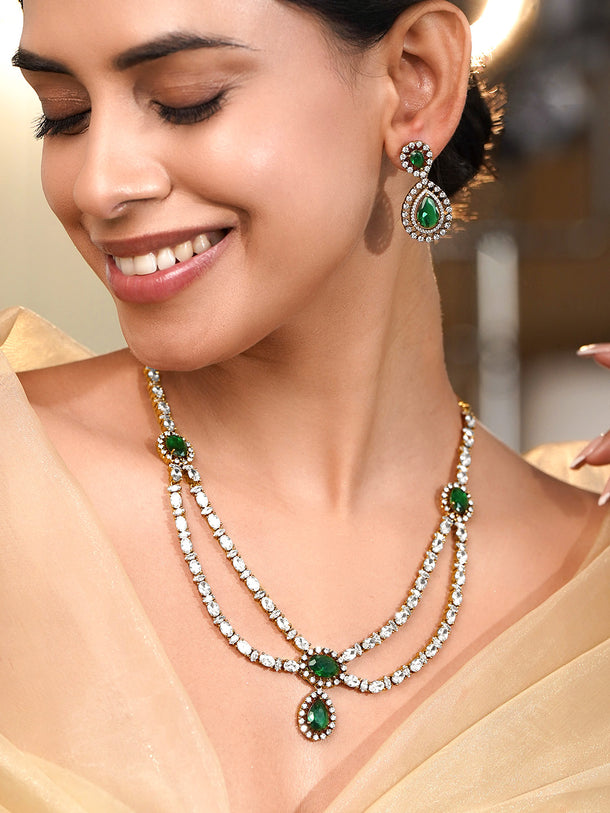 Royal Emerald Zirconia Layer Necklace Set