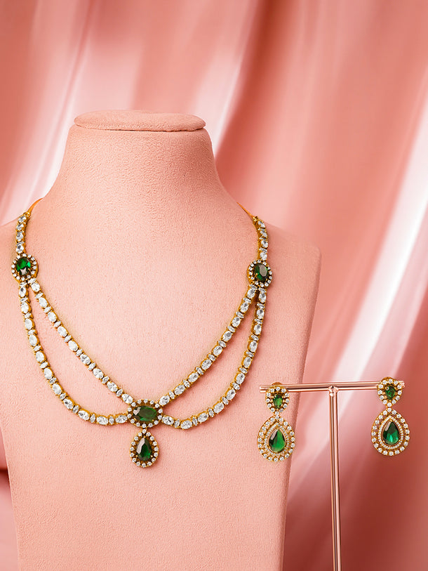 Royal Emerald Zirconia Layer Necklace Set