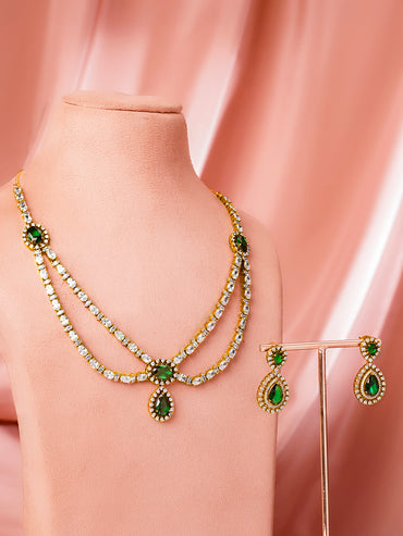 Royal Emerald Zirconia Layer Necklace Set
