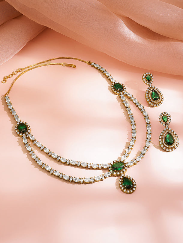 Royal Emerald Zirconia Layer Necklace Set