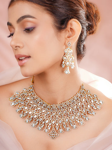 Gold Plated Cubic Zirconia Teardrop Marquise Bridal Choker Necklace Set