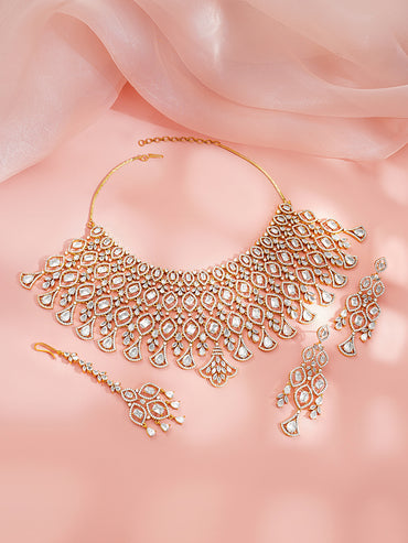 Gold Plated Cubic Zirconia Teardrop Marquise Bridal Choker Necklace Set