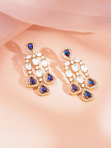 Gold Plated Blue Sapphire Cubic Zirconia Statement Necklace Set