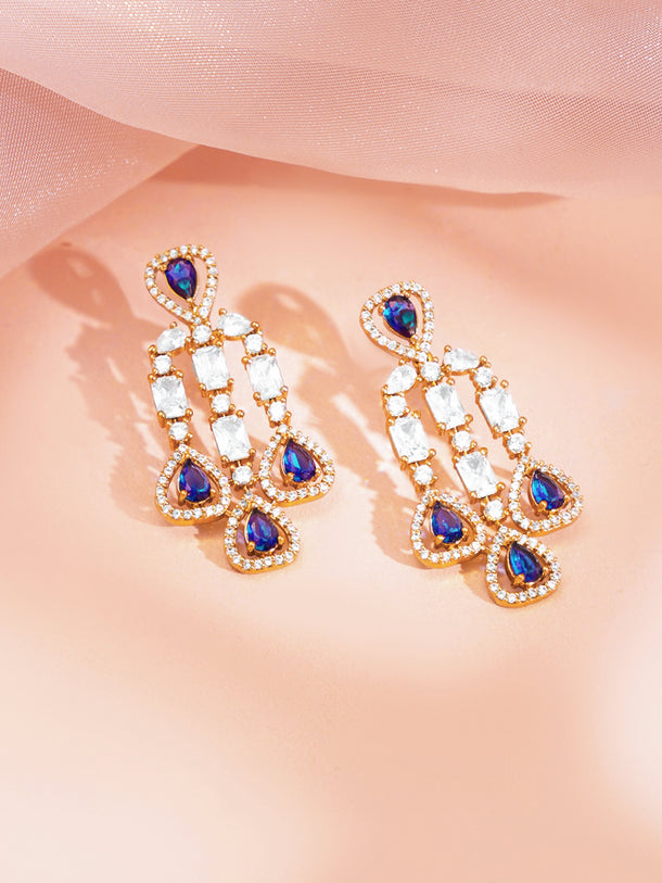 Gold Plated Blue Sapphire Cubic Zirconia Statement Necklace Set