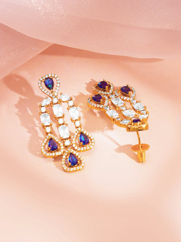 Gold Plated Blue Sapphire Cubic Zirconia Statement Necklace Set
