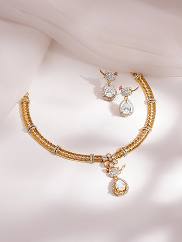 Gold Plated Cubic Zirconia Teardrop Necklace Set