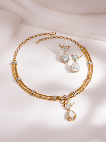 Gold Plated Cubic Zirconia Teardrop Necklace Set