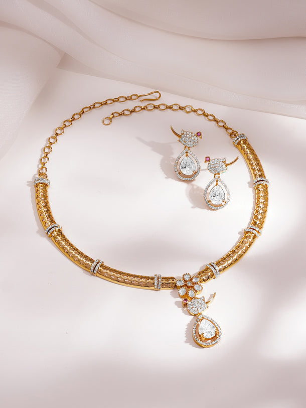 Gold Plated Cubic Zirconia Teardrop Necklace Set