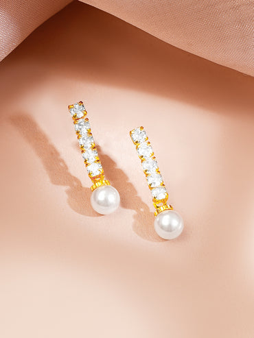 Gold Plated American Diamond Pearl Drop Y Necklace Set