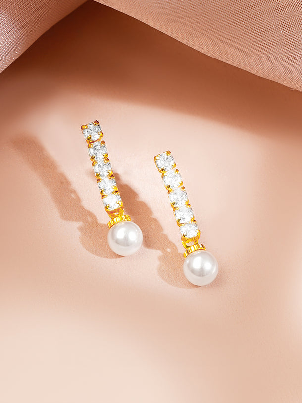 Gold Plated American Diamond Pearl Drop Y Necklace Set