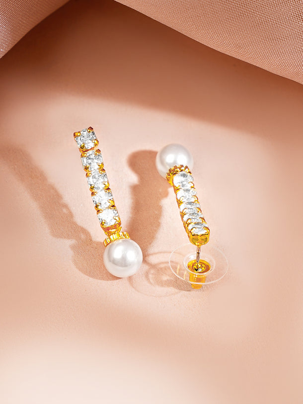 Gold Plated American Diamond Pearl Drop Y Necklace Set