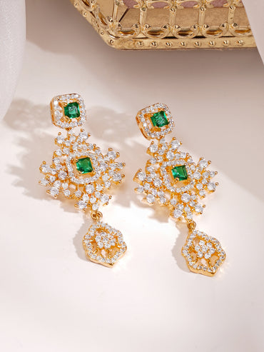 Gold Plated Royal Emerald Cluster Zirconia Necklace Set